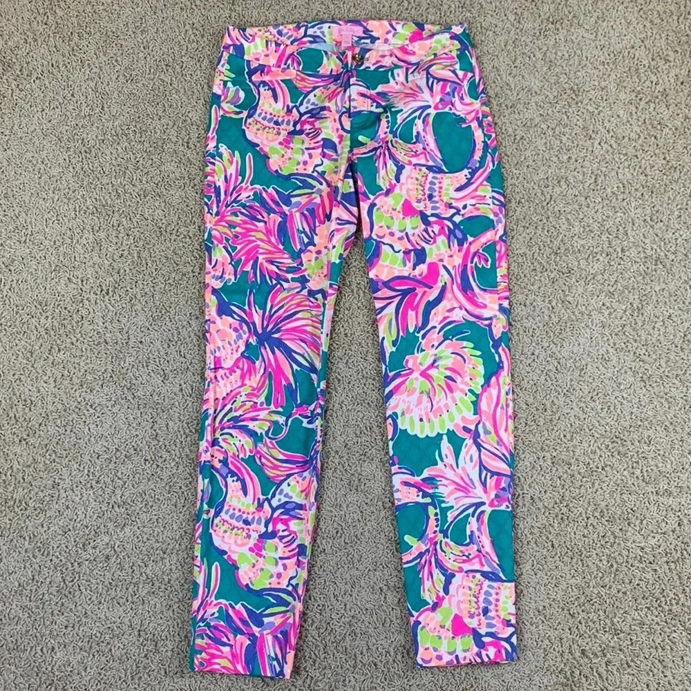 Lilly Pulitzer teal and pink elephant print sample pants sz 4